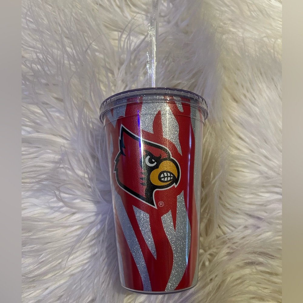 NCAA Louisville cardinals glitter tumbler